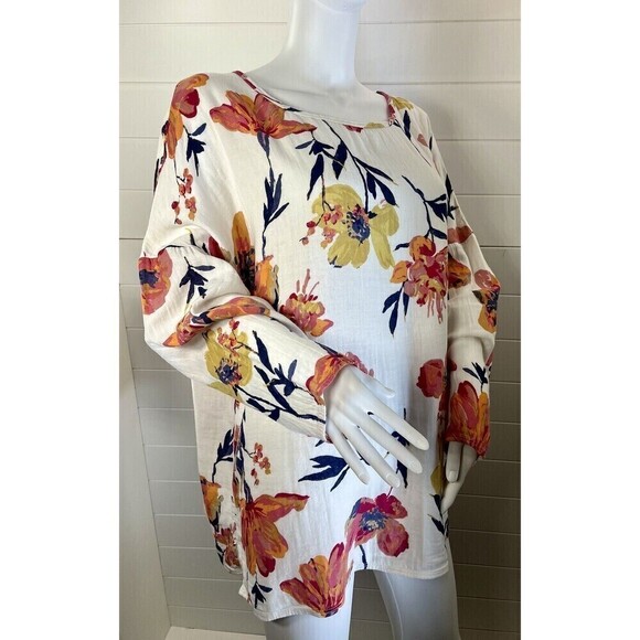 Coldwater Creek 1X Top Multi Floral Beach Womens Slub Knit Lagenlook Long Sleeve - Picture 2 of 10